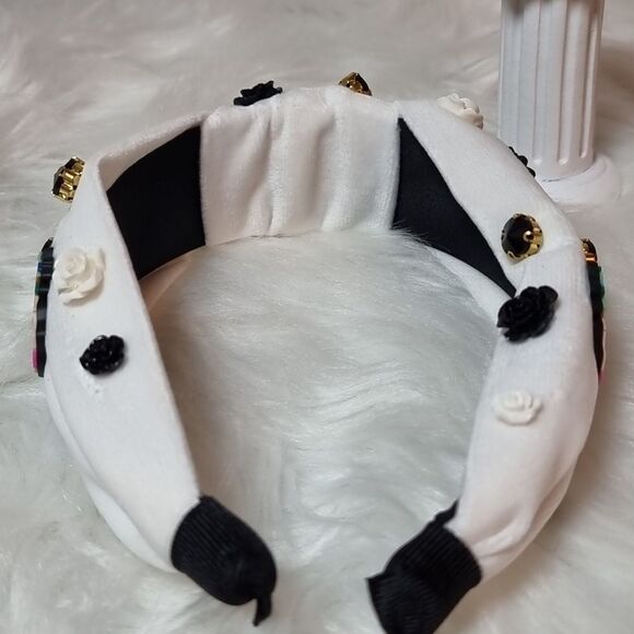 VELVET SUGAR SKULL FLORAL JEWELED HEADBAND - Picture 9 of 10